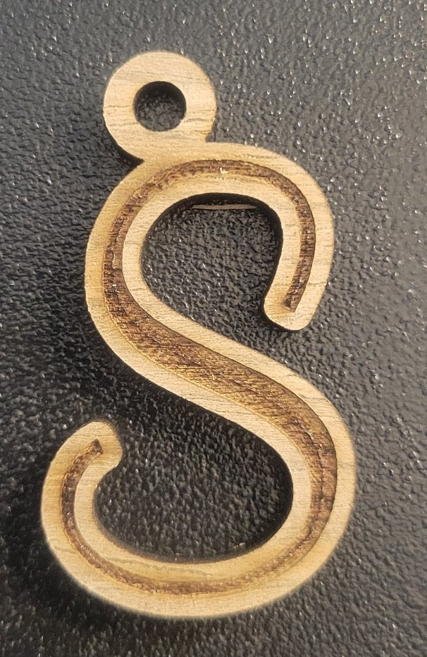 Cursive Walnut Engraved Initial Keychain