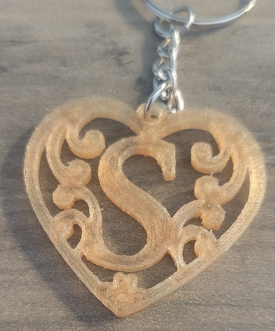 3D Printed Heart Shaped Monogram Keychain - Random Colors