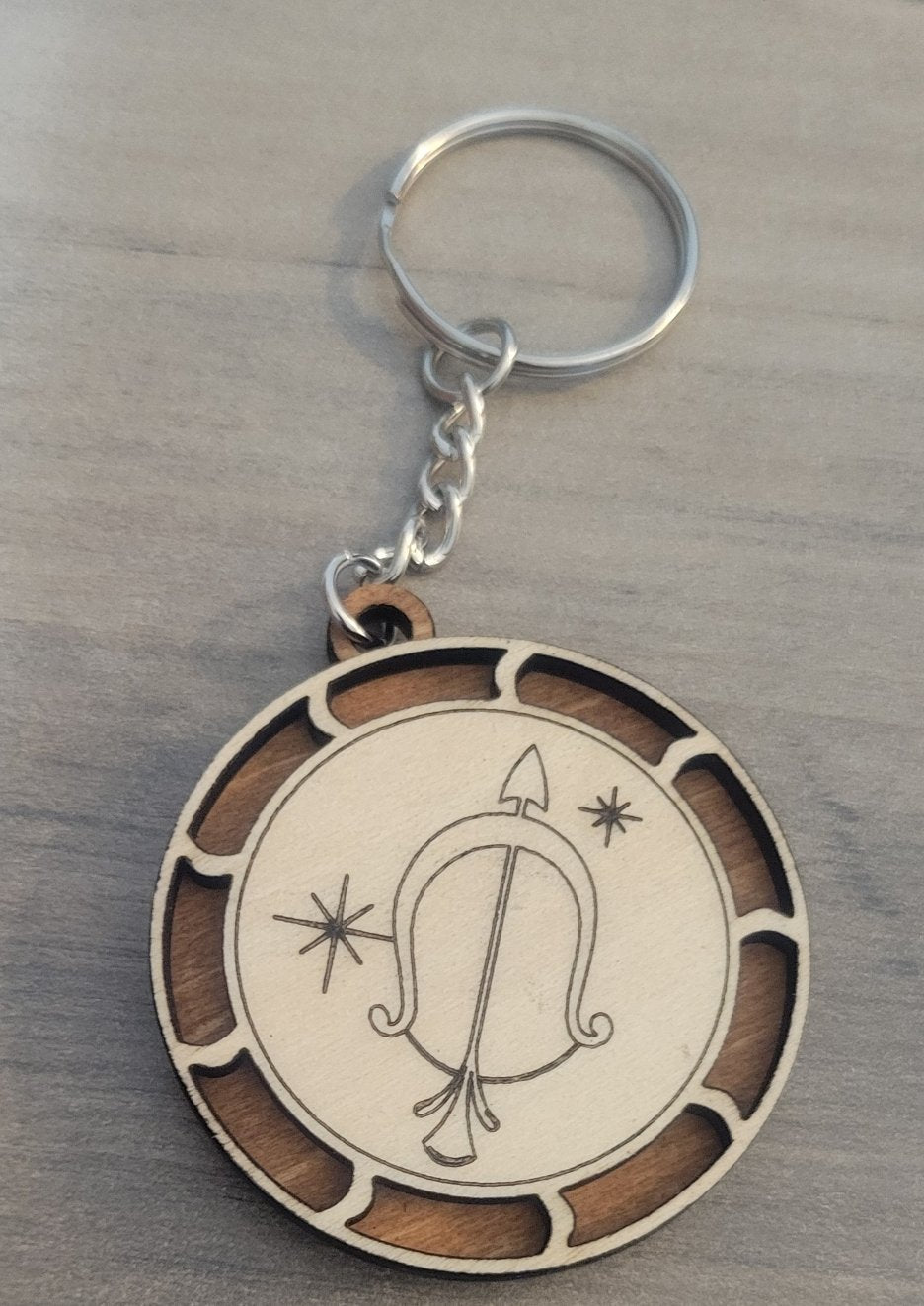 Wooden Two Layer Zodiac Keychain
