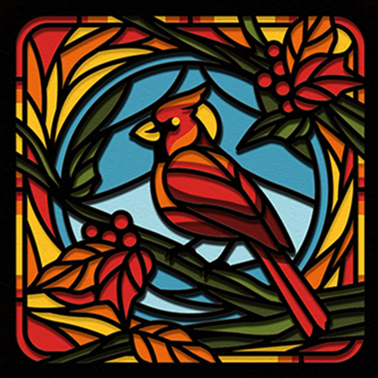 Stained Glass Cardinal 3D Shadow Frame