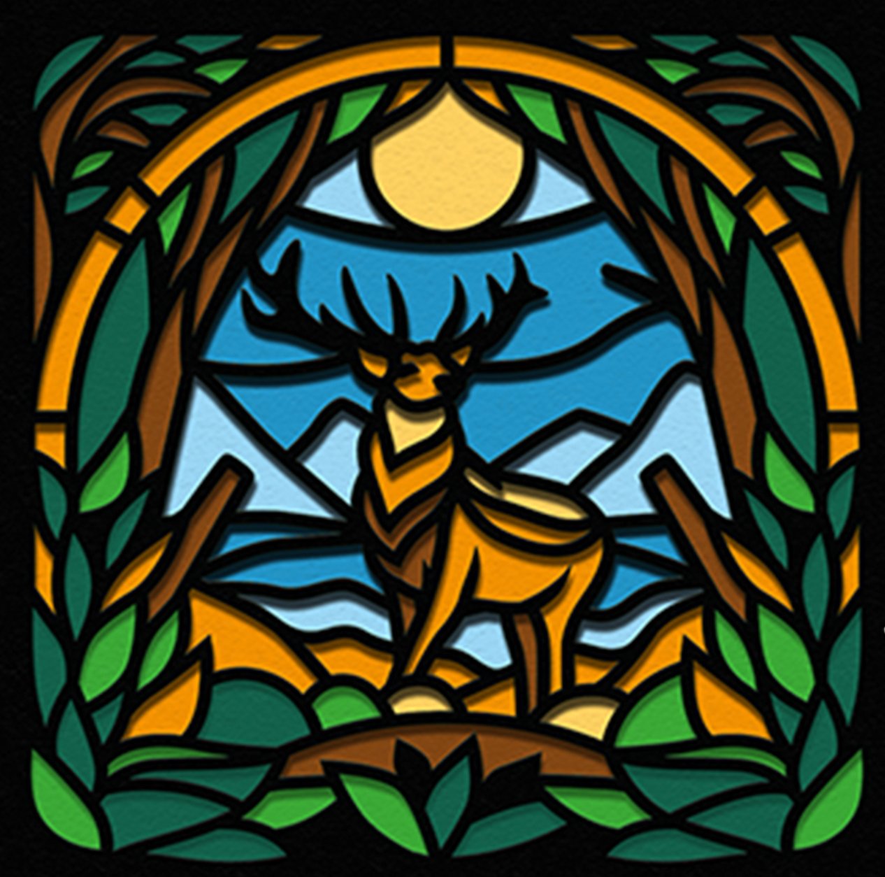 Stained Glass Deer 3D Shadow Frame
