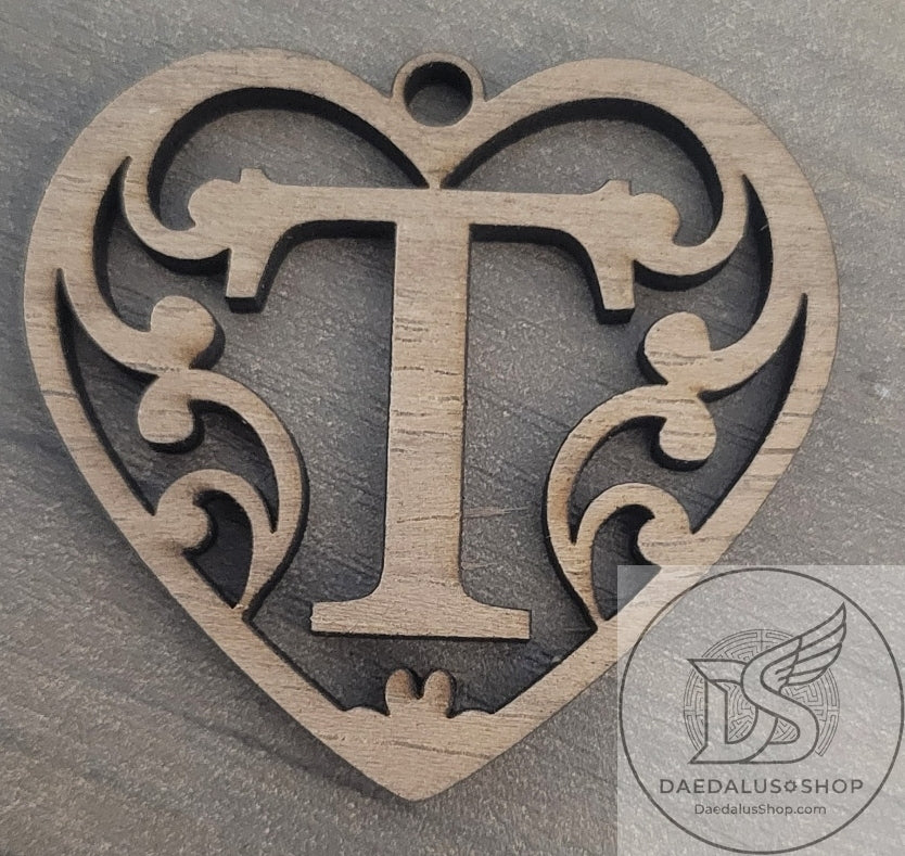 Personalized Initial Heart Keychain in Walnut