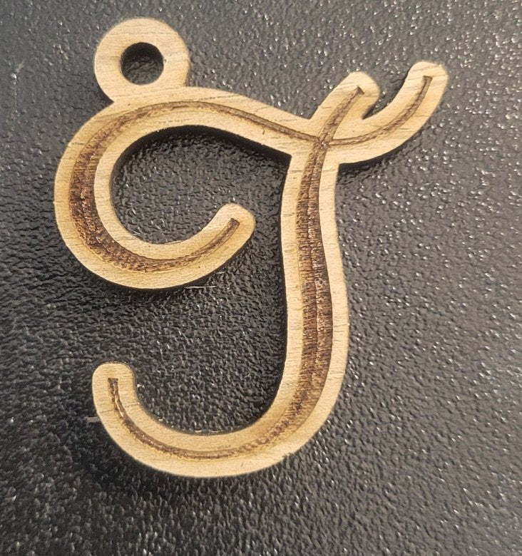 Cursive Walnut Engraved Initial Keychain