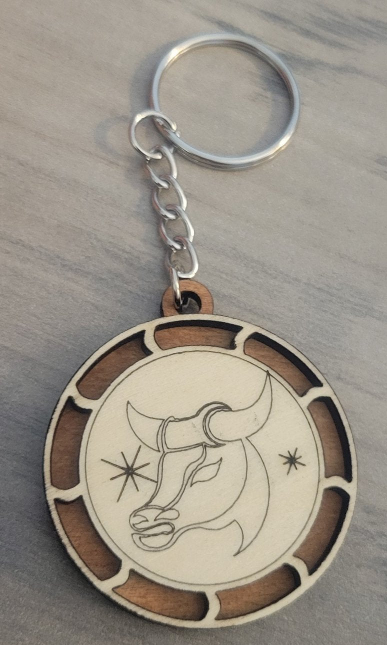 Wooden Two Layer Zodiac Keychain