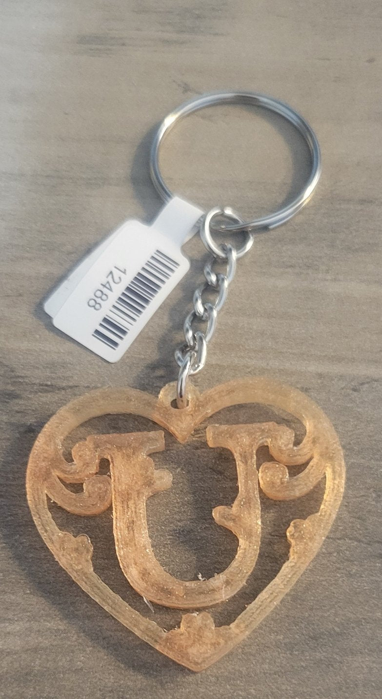 3D Printed Heart Shaped Monogram Keychain - Random Colors