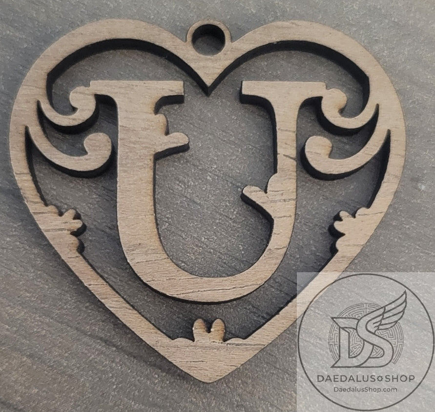 Personalized Initial Heart Keychain in Walnut