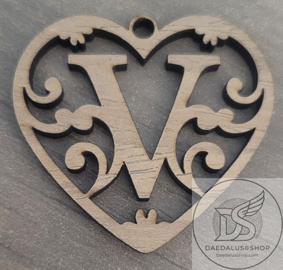 Personalized Initial Heart Keychain in Walnut