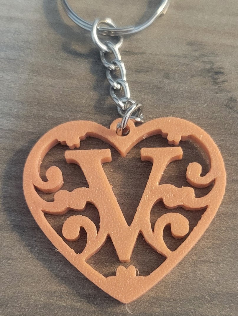 3D Printed Heart Shaped Monogram Keychain - Random Colors