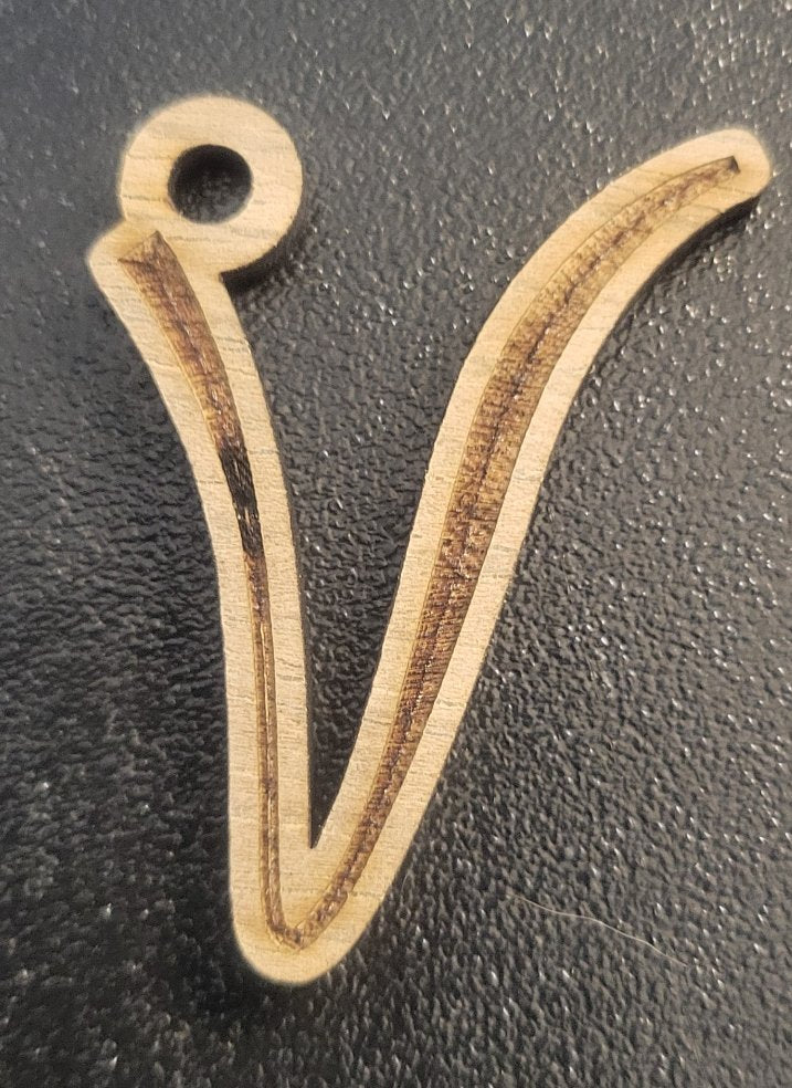 Cursive Walnut Engraved Initial Keychain