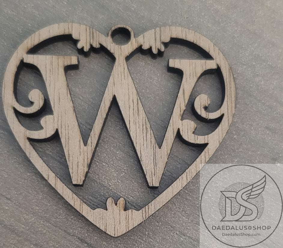 Personalized Initial Heart Keychain in Walnut