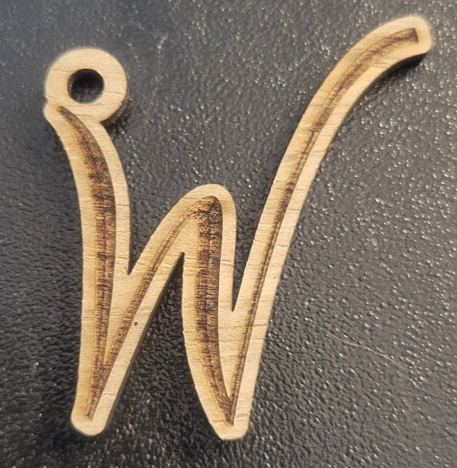 Cursive Walnut Engraved Initial Keychain