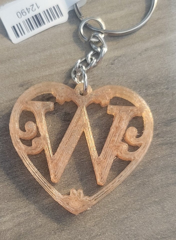3D Printed Heart Shaped Monogram Keychain - Random Colors