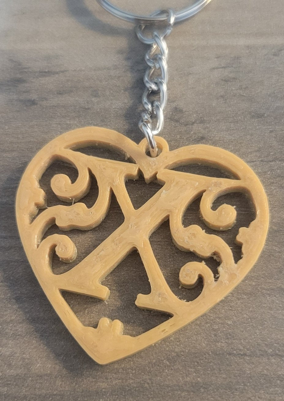 3D Printed Heart Shaped Monogram Keychain - Random Colors  Heart ♠️ keychain in m0n0gram print 🥰 main image 1