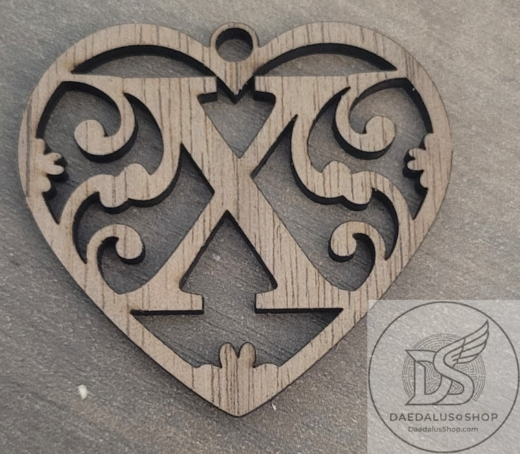 Personalized Initial Heart Keychain in Walnut
