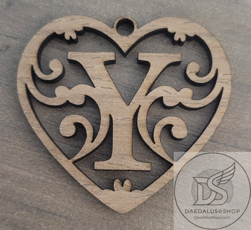 Personalized Initial Heart Keychain in Walnut