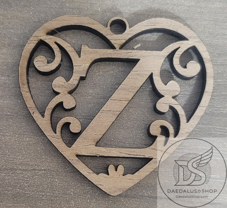 Personalized Initial Heart Keychain in Walnut