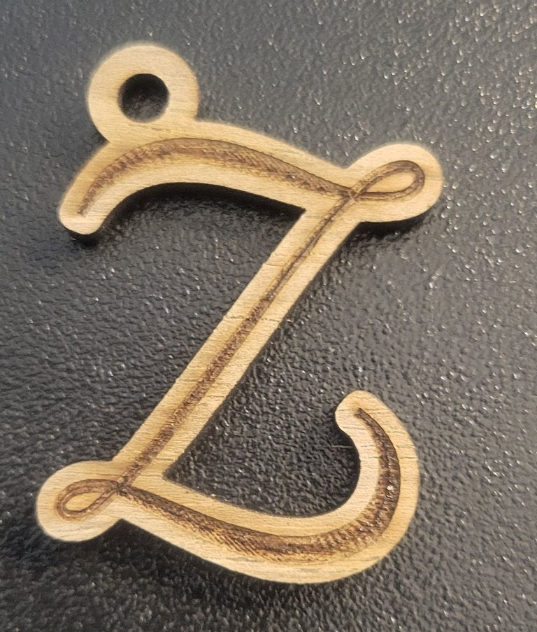 Cursive Walnut Engraved Initial Keychain