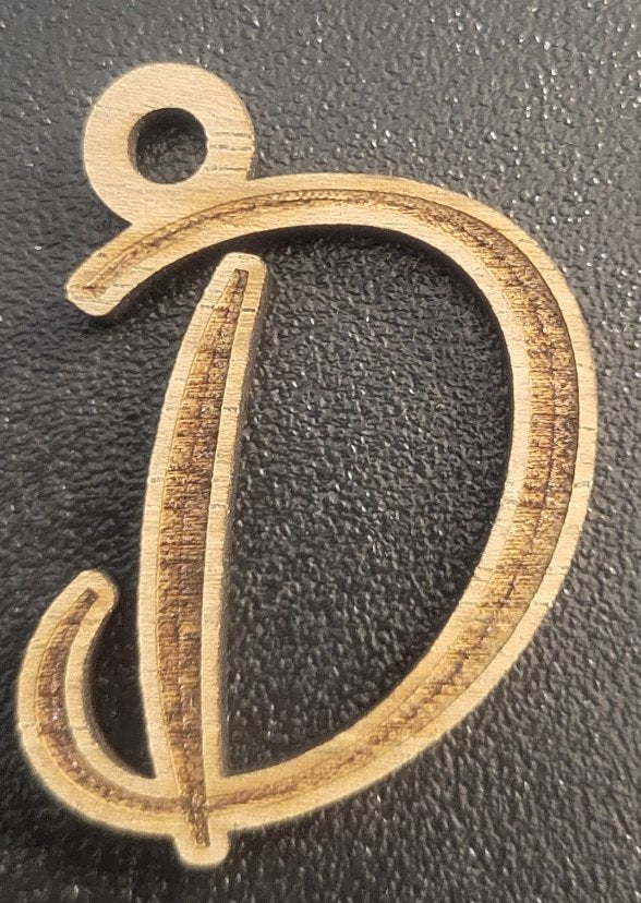 Cursive Walnut Engraved Initial Keychain