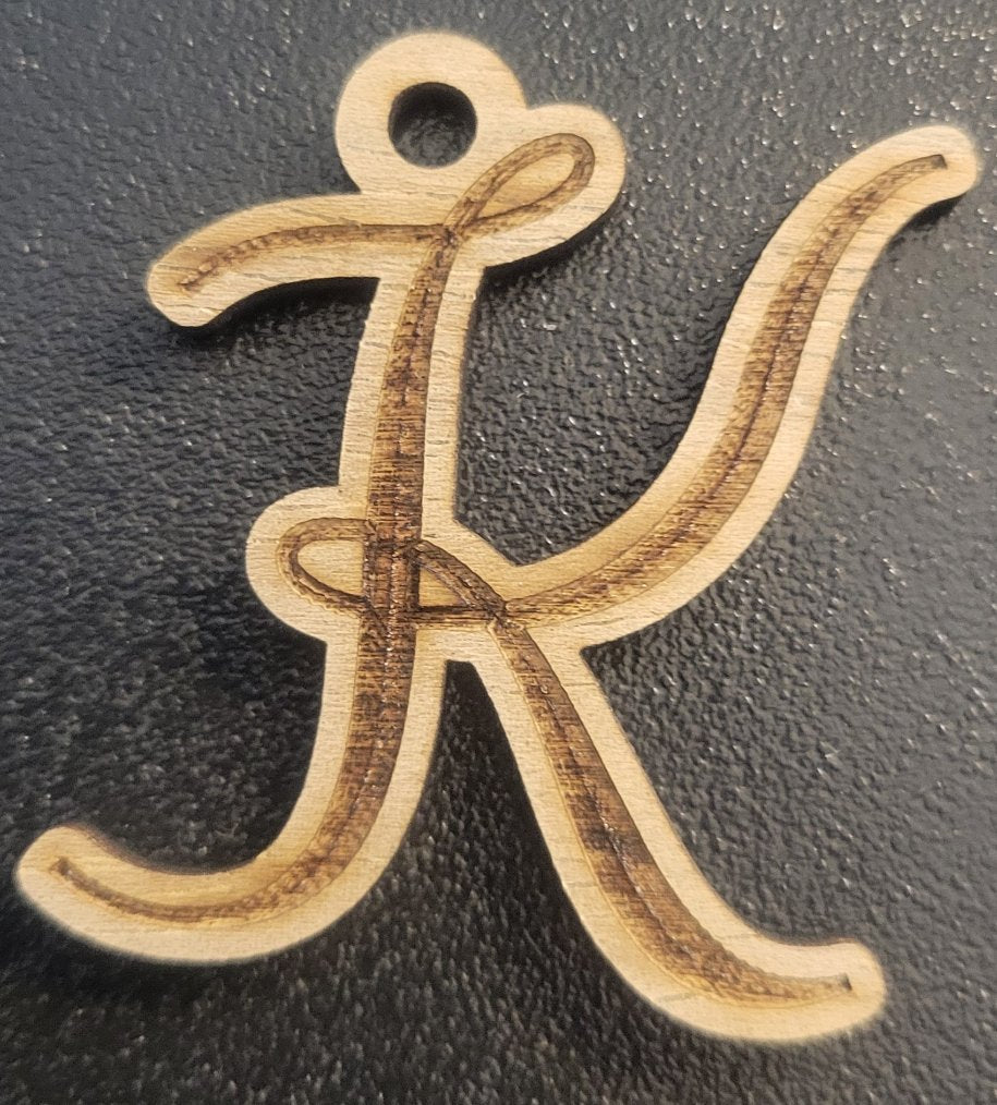 Cursive Walnut Engraved Initial Keychain