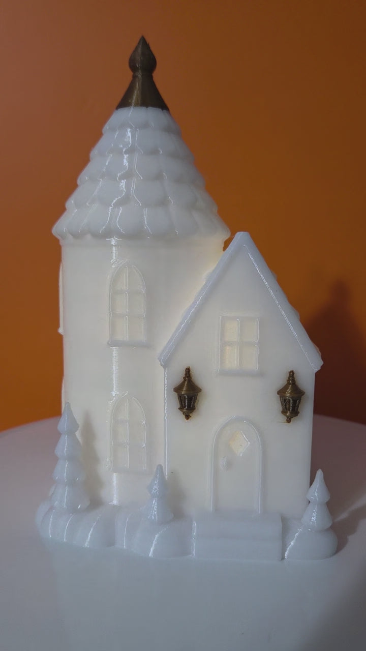 Holiday Village Lighted Turret House 3D Printed 2 Colors