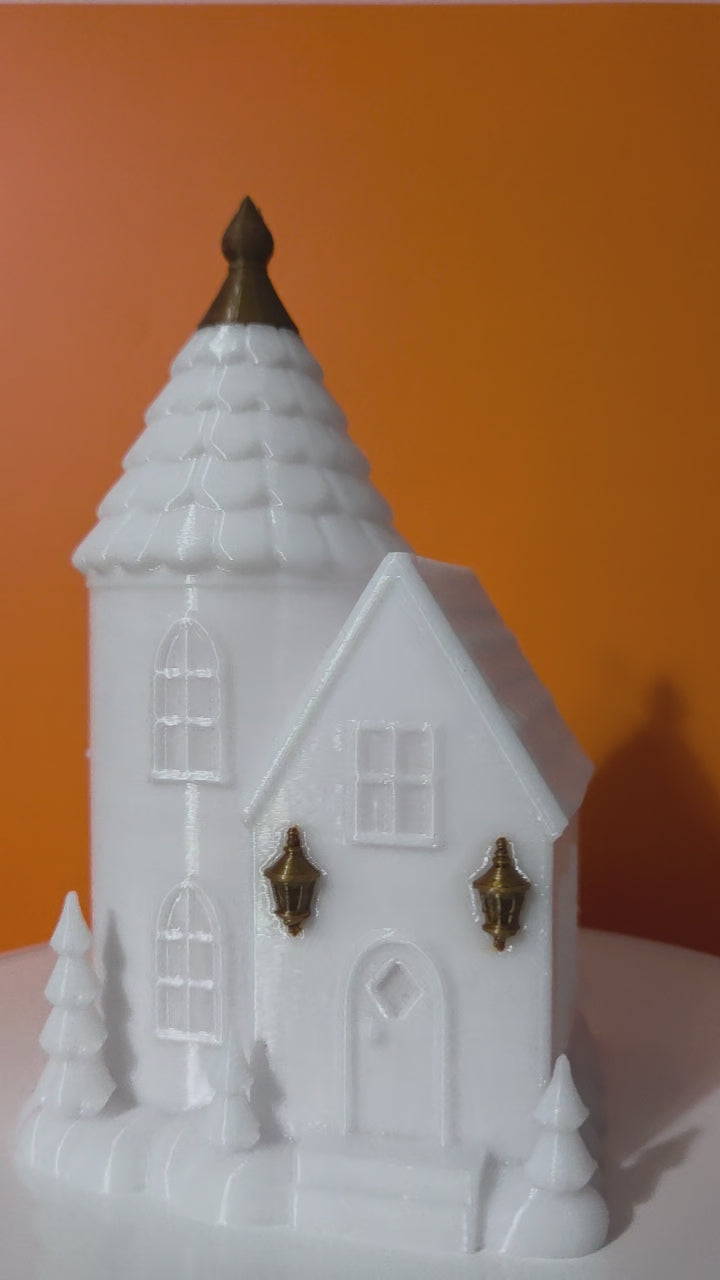 Holiday Village Lighted Turret House 3D Printed 2 Colors